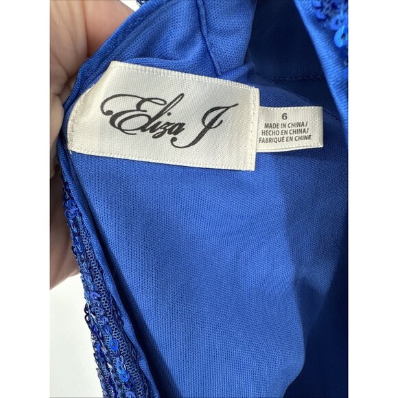 Eliza J Size 6 Blue Sequined Sleeveless Mock Neck Blouson Cocktail Midi Dress - Picture 9 of 10